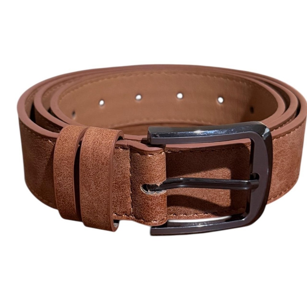 Men's Brown Faux Leather Fashion Belt with Metal Buckle  - Sz 38-40 waist - New